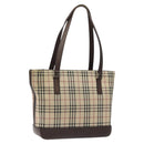 BURBERRY Nova Check Tote Bag Canvas Beige Silver Auth 125511-1