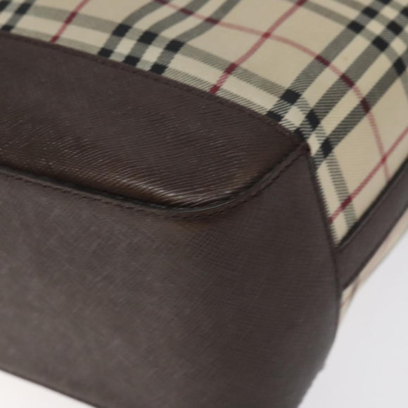 BURBERRY Nova Check Tote Bag Canvas Beige Silver Auth 125511