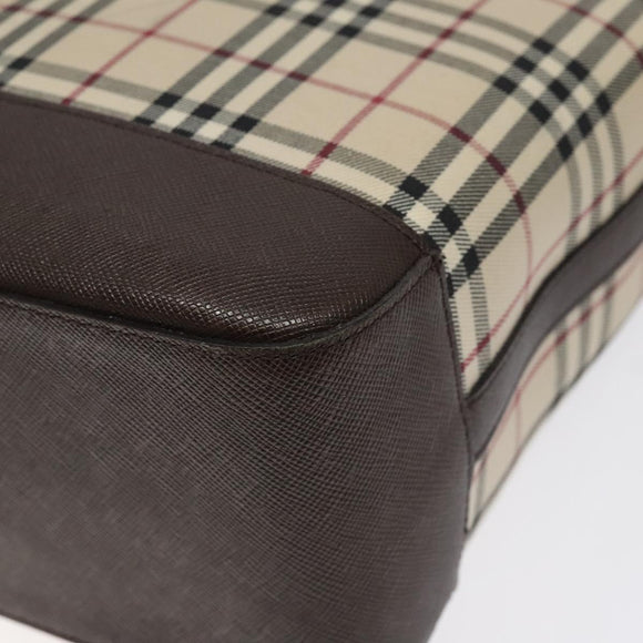 BURBERRY Nova Check Tote Bag Canvas Beige Silver Auth 125511