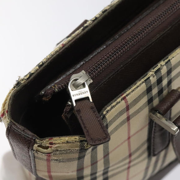 BURBERRY Nova Check Tote Bag Canvas Beige Silver Auth 125511