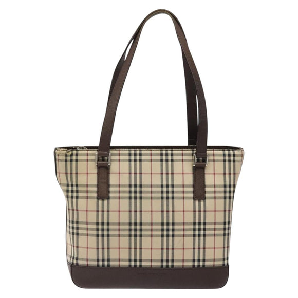 BURBERRY Nova Check Tote Bag Canvas Beige Silver Auth 125511