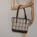 BURBERRY Nova Check Tote Bag Canvas Beige Silver Auth 125511-21
