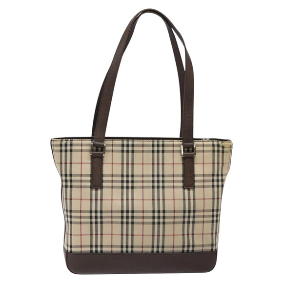 BURBERRY Nova Check Tote Bag Canvas Beige Silver Auth 125511