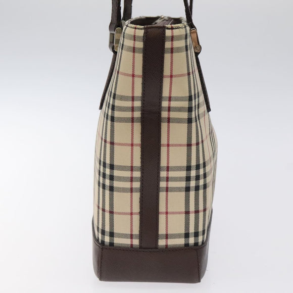 BURBERRY Nova Check Tote Bag Canvas Beige Silver Auth 125511