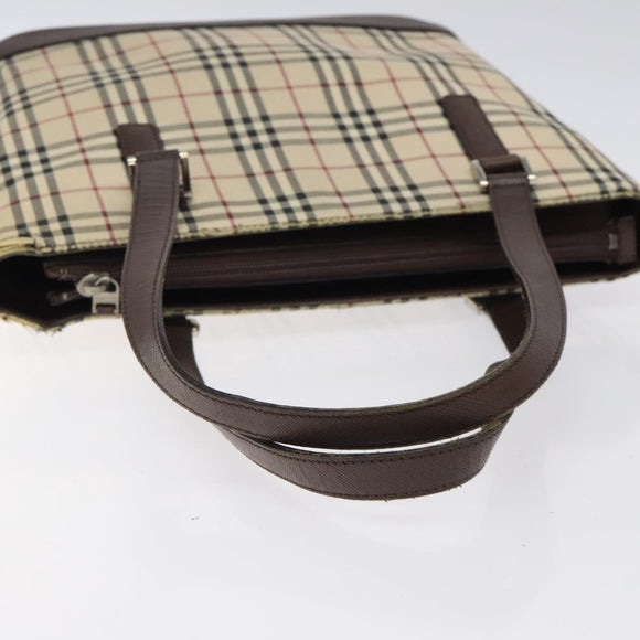 BURBERRY Nova Check Tote Bag Canvas Beige Silver Auth 125511