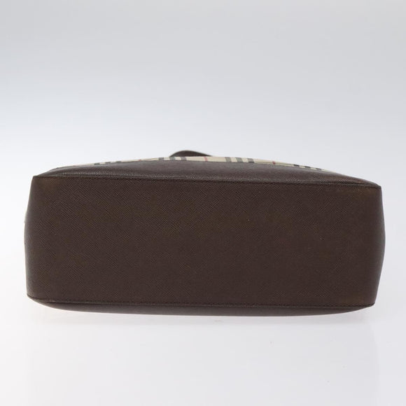 BURBERRY Nova Check Tote Bag Canvas Beige Silver Auth 125511