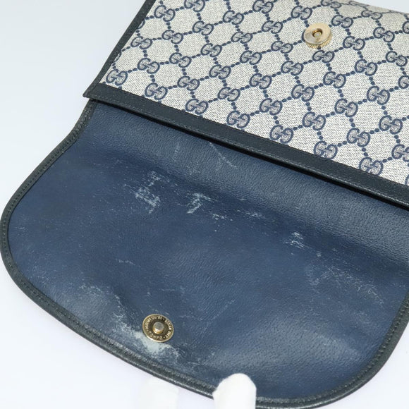 GUCCI GG Supreme Sherry Line Clutch Bag PVC Navy Gold 89 01 030 Auth 125515