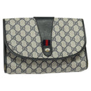 GUCCI GG Supreme Sherry Line Clutch Bag PVC Navy Gold 89 01 030 Auth 125515-1
