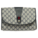 GUCCI GG Supreme Sherry Line Clutch Bag PVC Navy Gold 89 01 030 Auth 125515-13