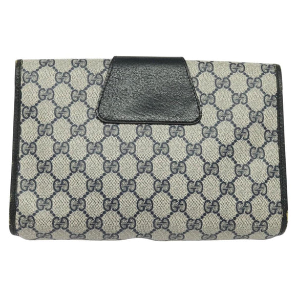 GUCCI GG Supreme Sherry Line Clutch Bag PVC Navy Gold 89 01 030 Auth 125515
