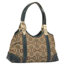 GUCCI Horsebit Hand Bag Canvas Beige Gold 145761 Auth 125532-1