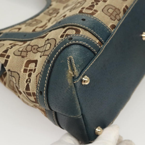 GUCCI Horsebit Hand Bag Canvas Beige Gold 145761 Auth 125532