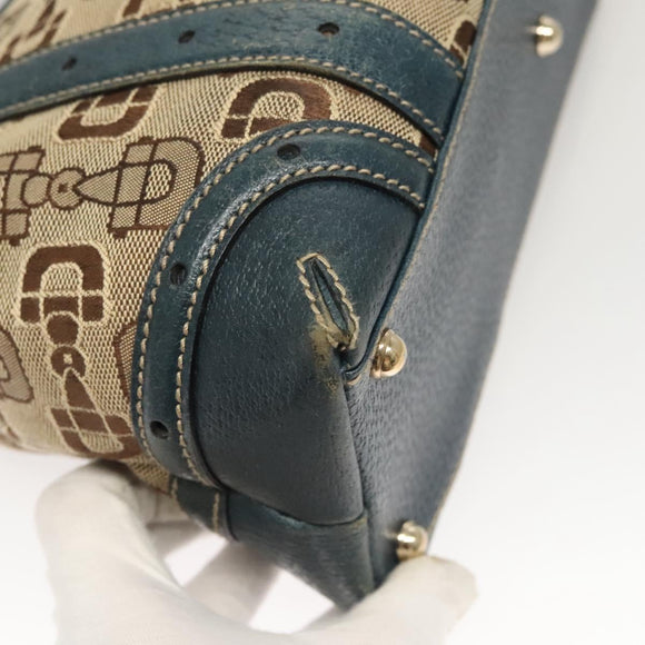 GUCCI Horsebit Hand Bag Canvas Beige Gold 145761 Auth 125532