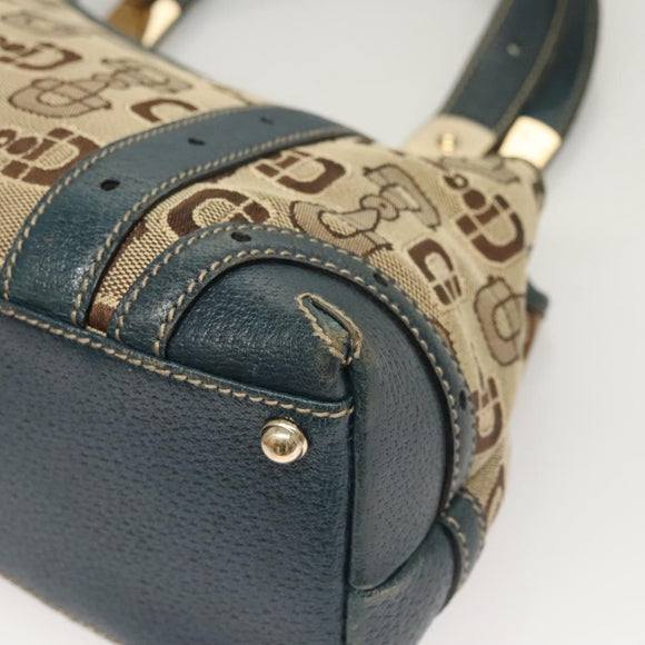 GUCCI Horsebit Hand Bag Canvas Beige Gold 145761 Auth 125532