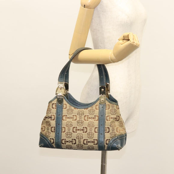 GUCCI Horsebit Hand Bag Canvas Beige Gold 145761 Auth 125532