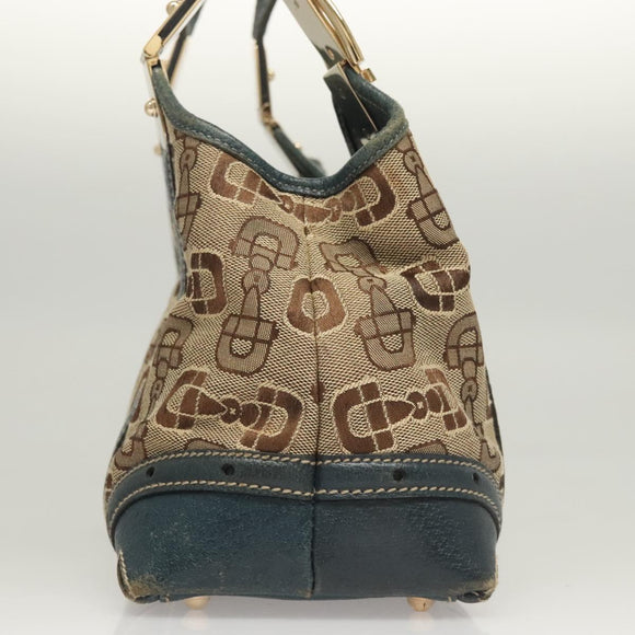 GUCCI Horsebit Hand Bag Canvas Beige Gold 145761 Auth 125532