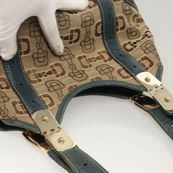 GUCCI Horsebit Hand Bag Canvas Beige Gold 145761 Auth 125532