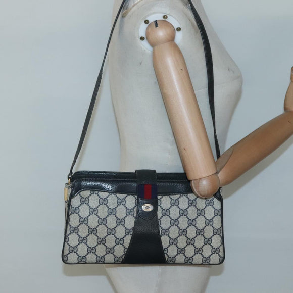 GUCCI GG Supreme Sherry Line Shoulder Bag PVC Navy Gold 49 02 029 Auth 125566