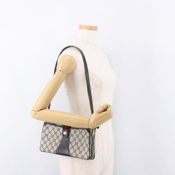 GUCCI GG Supreme Sherry Line Shoulder Bag PVC Navy Gold 49 02 029 Auth 125566
