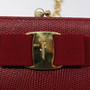 Salvatore Ferragamo Chain Shoulder Bag Snakeskin Embossed Red Gold Auth 125568-14