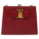 Salvatore Ferragamo Chain Shoulder Bag Snakeskin Embossed Red Gold Auth 125568-2