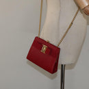 Salvatore Ferragamo Chain Shoulder Bag Snakeskin Embossed Red Gold Auth 125568-20