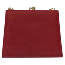 Salvatore Ferragamo Chain Shoulder Bag Snakeskin Embossed Red Gold Auth 125568-3