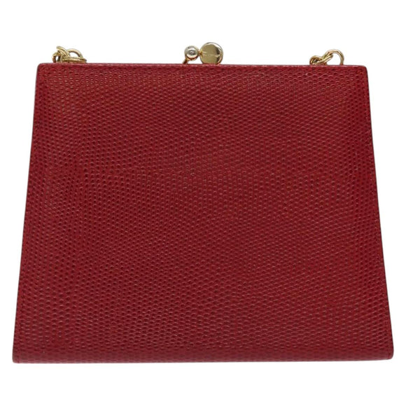 Salvatore Ferragamo Chain Shoulder Bag Snakeskin Embossed Red Gold Auth 125568