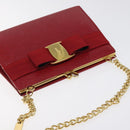 Salvatore Ferragamo Chain Shoulder Bag Snakeskin Embossed Red Gold Auth 125568-6