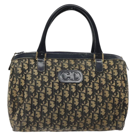 Christian Dior Trotter Canvas Hand Bag Navy Gold Auth 125570