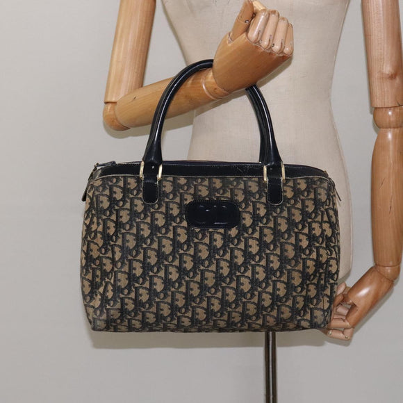 Christian Dior Trotter Canvas Hand Bag Navy Gold Auth 125570
