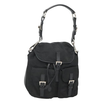 PRADA Shoulder Bag Nylon Black Silver Auth 125573