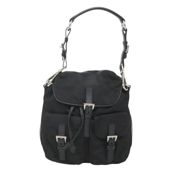 PRADA Shoulder Bag Nylon Black Silver Auth 125573