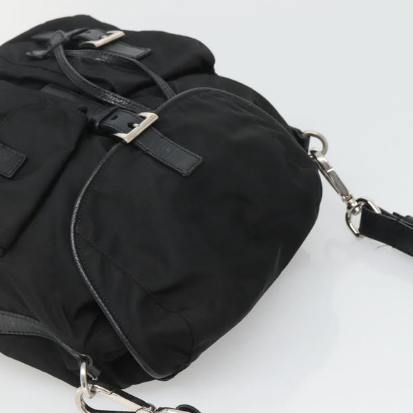 PRADA Shoulder Bag Nylon Black Silver Auth 125573