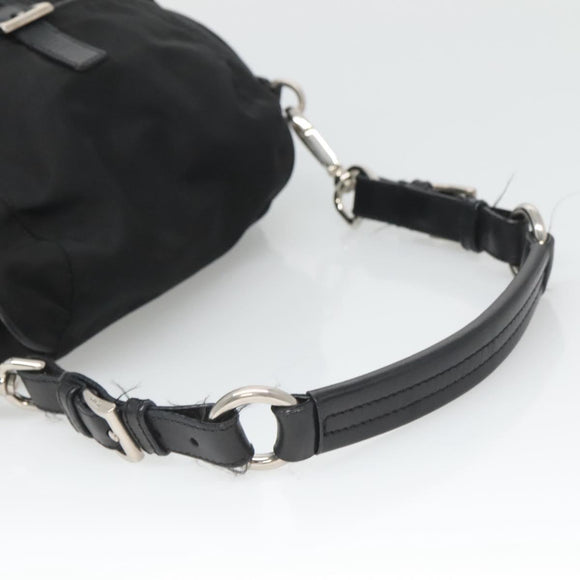 PRADA Shoulder Bag Nylon Black Silver Auth 125573