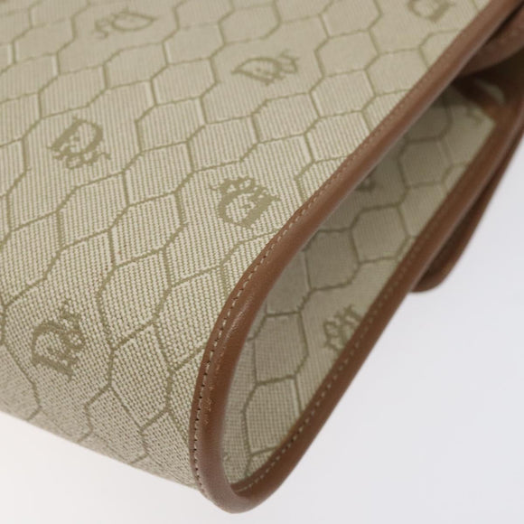 Christian Dior Honeycomb Canvas Shoulder Bag PVC Beige Gold Auth 125574