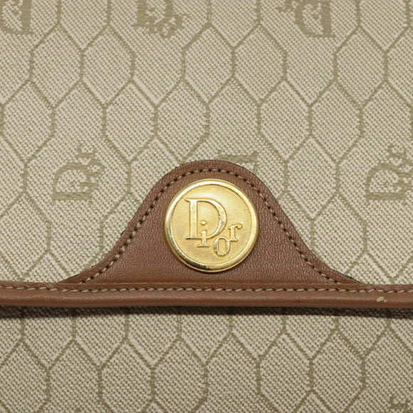 Christian Dior Honeycomb Canvas Shoulder Bag PVC Beige Gold Auth 125574