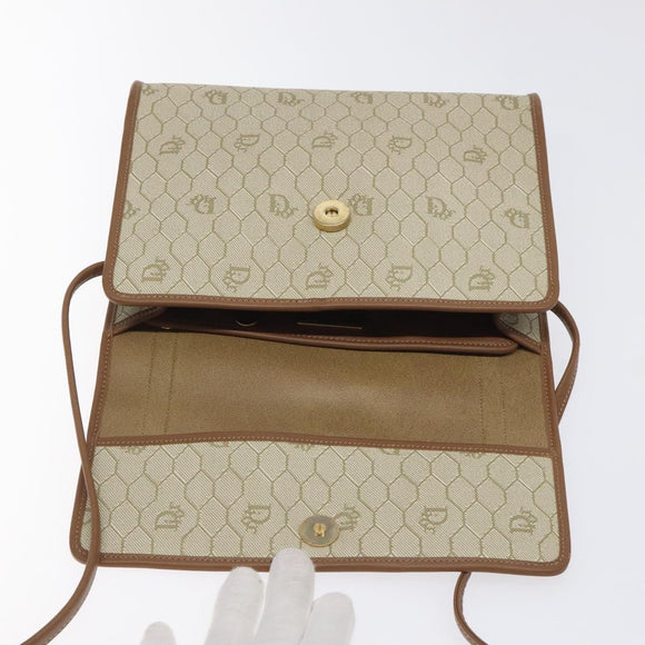 Christian Dior Honeycomb Canvas Shoulder Bag PVC Beige Gold Auth 125574