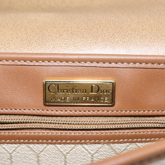 Christian Dior Honeycomb Canvas Shoulder Bag PVC Beige Gold Auth 125574