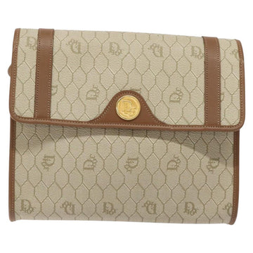 Christian Dior Honeycomb Canvas Shoulder Bag PVC Beige Gold Auth 125574 - 0