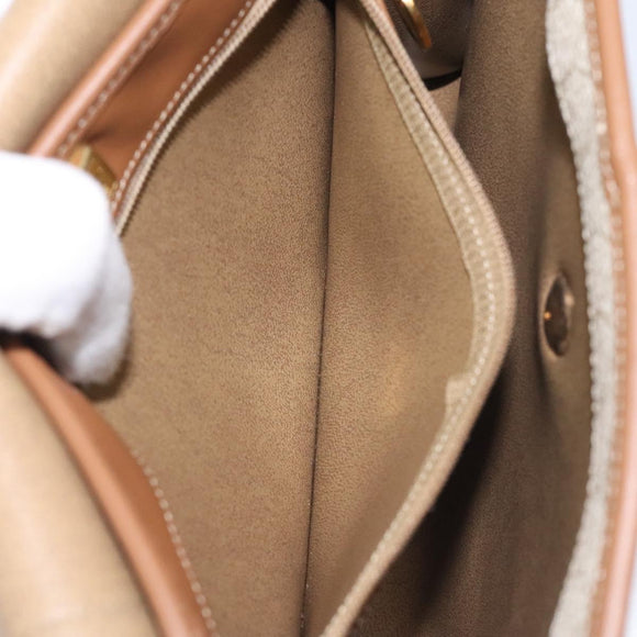 Christian Dior Honeycomb Canvas Shoulder Bag PVC Beige Gold Auth 125574