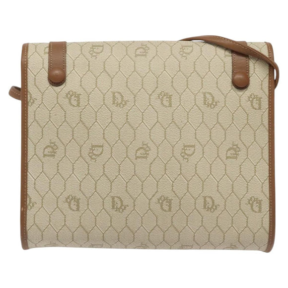 Christian Dior Honeycomb Canvas Shoulder Bag PVC Beige Gold Auth 125574