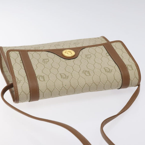Christian Dior Honeycomb Canvas Shoulder Bag PVC Beige Gold Auth 125574