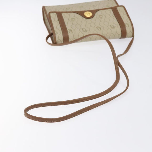 Christian Dior Honeycomb Canvas Shoulder Bag PVC Beige Gold Auth 125574