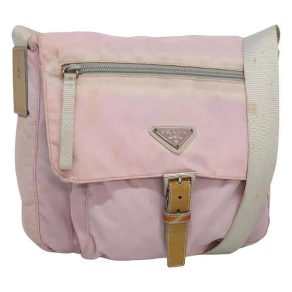 PRADA Shoulder Bag Nylon Pink Silver Auth 125599