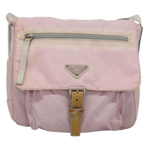 PRADA Shoulder Bag Nylon Pink Silver Auth 125599