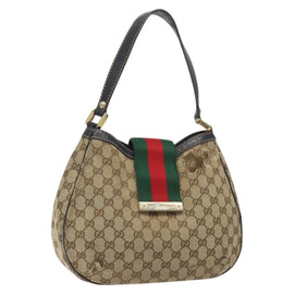 GUCCI GG Canvas Web Sherry Line Shoulder Bag Beige Gold 233608 Auth 125609