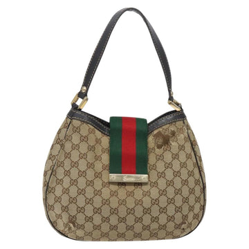 GUCCI GG Canvas Web Sherry Line Shoulder Bag Beige Gold 233608 Auth 125609 - 0