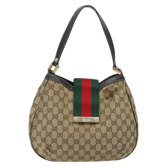 GUCCI GG Canvas Web Sherry Line Shoulder Bag Beige Gold 233608 Auth 125609
