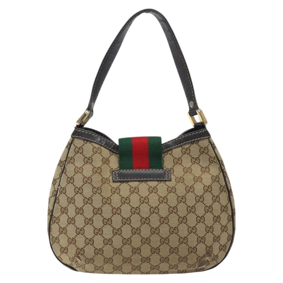 GUCCI GG Canvas Web Sherry Line Shoulder Bag Beige Gold 233608 Auth 125609